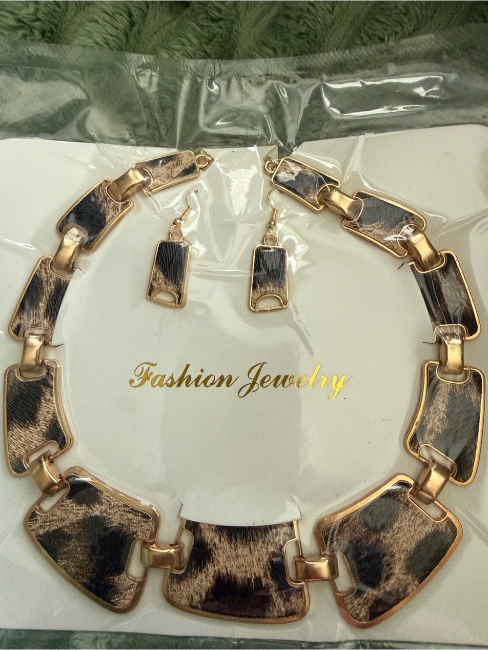 Fashion Jewelry Gold-Tone Necklace & Earring Set with Black Pattern - Picture 2 of 2